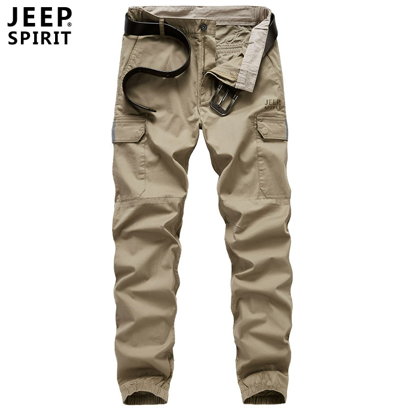 JEEP SPIRIT весна-осень повседневные длинные брюки Мужская Рабочая одежда эластомер с несколькими карманами на талии брюки на шнурке 0165