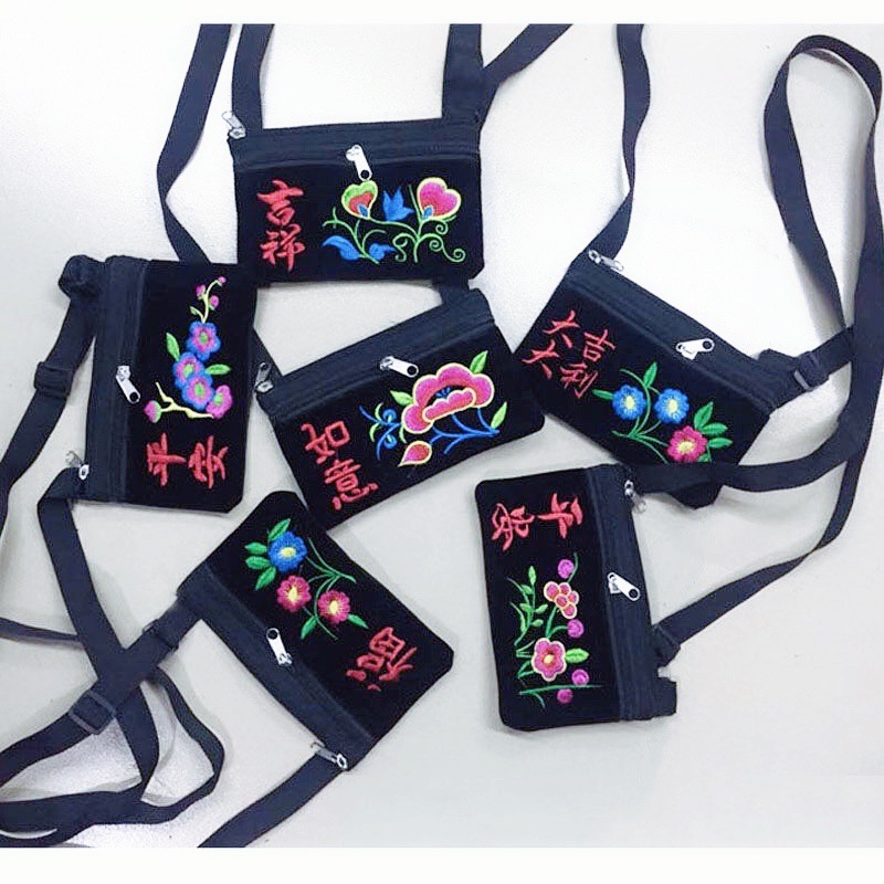 Directo de fábrica Nuevo Mini pequeño bolso cuadrado fu patrón de carácter moda bolso bordado bolso de la cintura de las mujeres bolso de pecho monedero del teléfono móvil