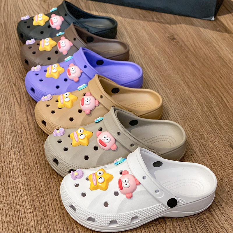 Trendy Cartoon-Style Women's Clogs, Fashionable and Versatile, Thick-Soled, Comfortable, Outdoor Closed-Toe Sandals for Students, Beach Wear