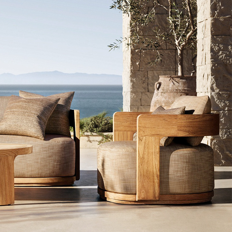 Sofá de madera maciza al aire libre patio villa balcón al aire libre ocio tronco de muebles combinación de teca nórdica sillón mesa de té