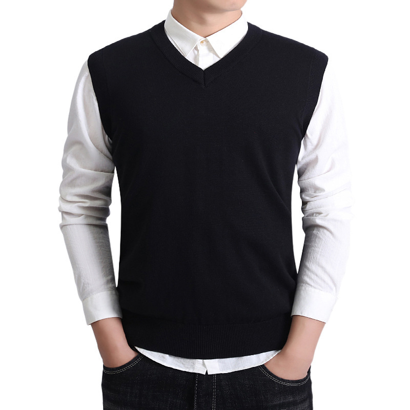 Ruixin Autumn and Winter New Men's V Neck Vest Youth Business Sleeveless Knitted Pullover Sweater Vest Cross-Border Men's Clothing