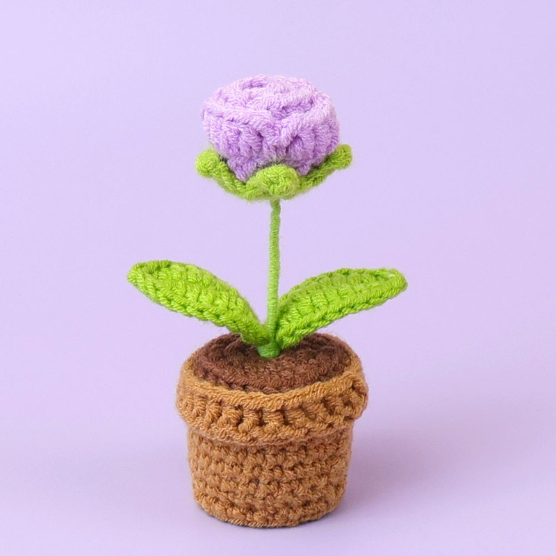 完成品クロスボーダー手作りウールかぎ針編み忘れなしひまわり模擬花鉢植えクリエイティブデスクトップ装飾品車の装飾造花|undefined