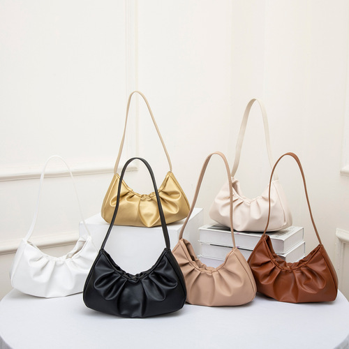 Women's shoulder bag 2025 new high-end folded underarm bag, fashionable solid color, light and all-matching crescent bag, wholesale
