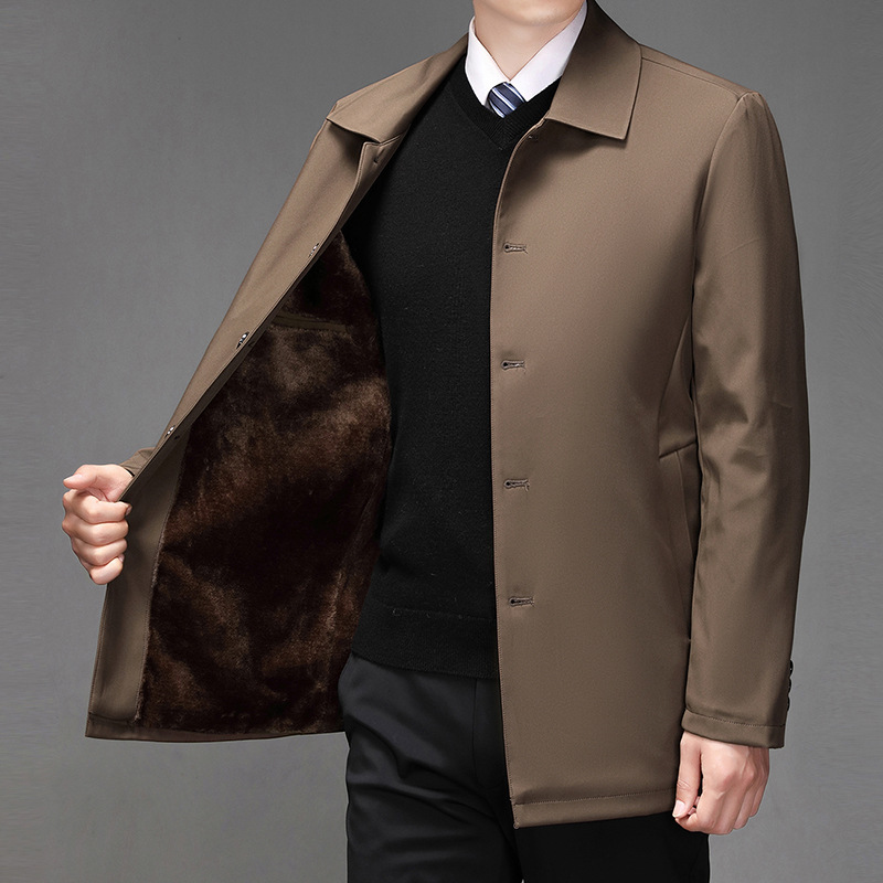 Chaqueta de hombre con forro polar grueso para otoño e invierno, abrigo cálido de cuello vuelto con botones, estilo casual de negocios, talla grande para hombre.