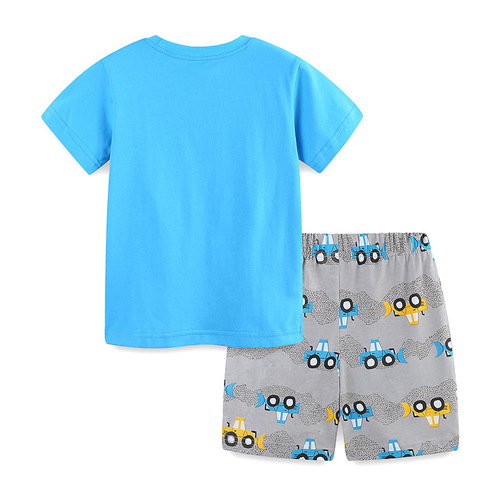 Children's Knit Cotton Set for Summer - 2-Piece Top with Cartoon Print, Round Neck, Boys' Fashion Athletic Wear
