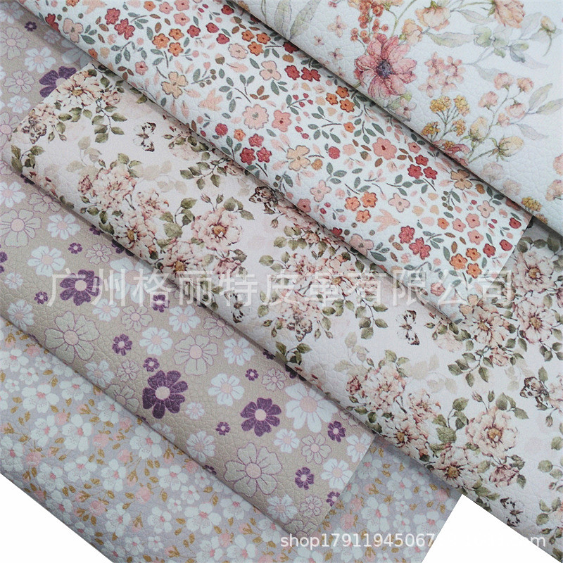 印花皮革荔枝纹碎花印花绒底面料欧美发饰头饰女鞋童鞋HQ061