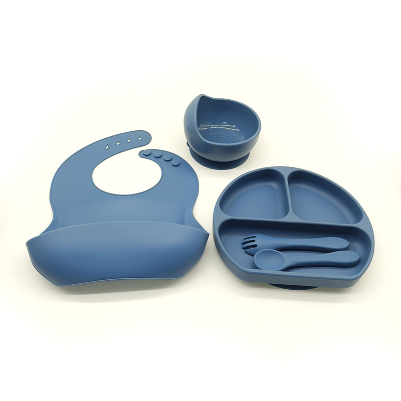 Complemento alimenticio transfronterizo para niños, plato de silicona, plato de suplemento alimenticio para bebés, plato de comida sonriente de seis piezas, vajilla para alimentación maternoinfantil al por mayor