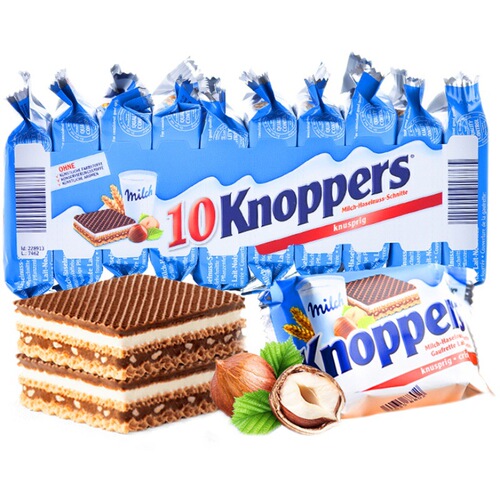 Imported Knoppers German Wafer Milk Hazelnut Chocolate Sandwich Cookies 250g x 10 Pack Children Adult