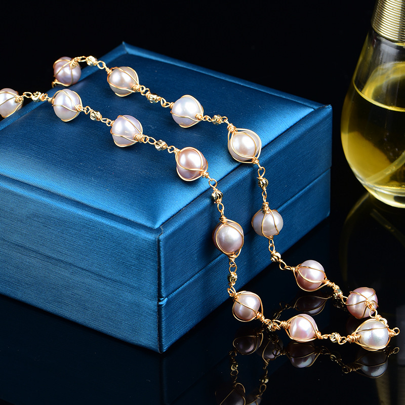 14k包金绕丝天然珍珠送妈妈婆婆款母亲节礼物 超显大气款珍珠项链