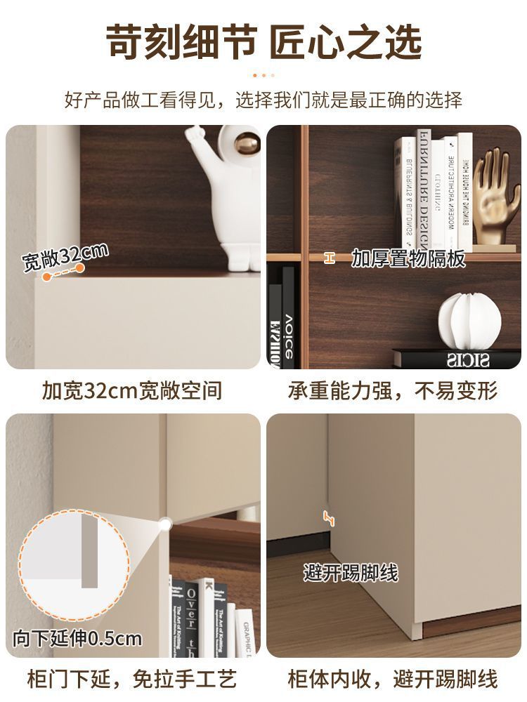 Solid Wood Bookcase Storage Cabinet Integrated Against the Whole Wall for Children and Students Home Living Room Dust-Proof Floor-Standing Storage Cabinet with Cabinet Door