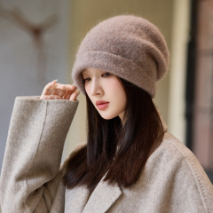高品质毛绒堆堆帽2025新款帽子女护耳保暖冷帽纯色百搭时尚包头帽