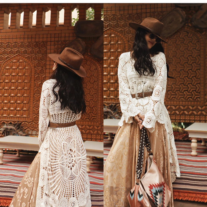Bohemian Crochet Hollow-Out Front-Short-Back-Long Knitted Cardigan for Women, Long Pullover Outerwear with a High-End Design Bohemian Crochet Hollow-Out Front-Short-Back-Long Knitted Cardigan for Women, Long Pullover Outerwear with a High-End Design
