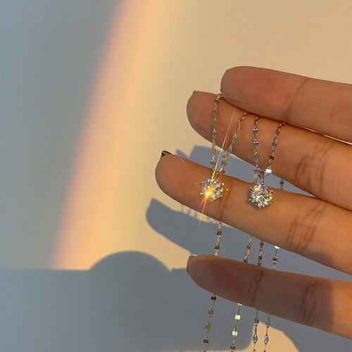 Korean version S925 sterling silver single diamond necklace women's design clavicle chain niche exquisite light luxury  new trend