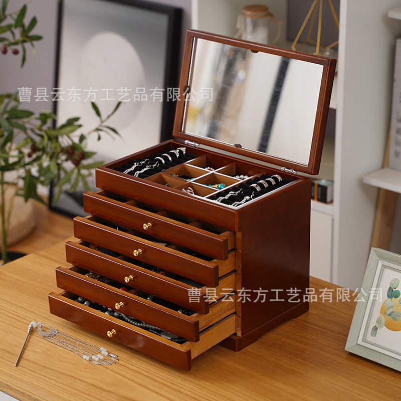 Fábrica transfronteriza caja de joyería de madera pendientes collar caja de almacenamiento caja de joyería de madera maciza vintage caja de anillo de joyería