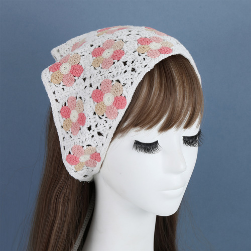 Korean-style handmade crocheted vacation-themed headscarf, celebrity same item, daisy triangle tie headband, spring outing photo decoration