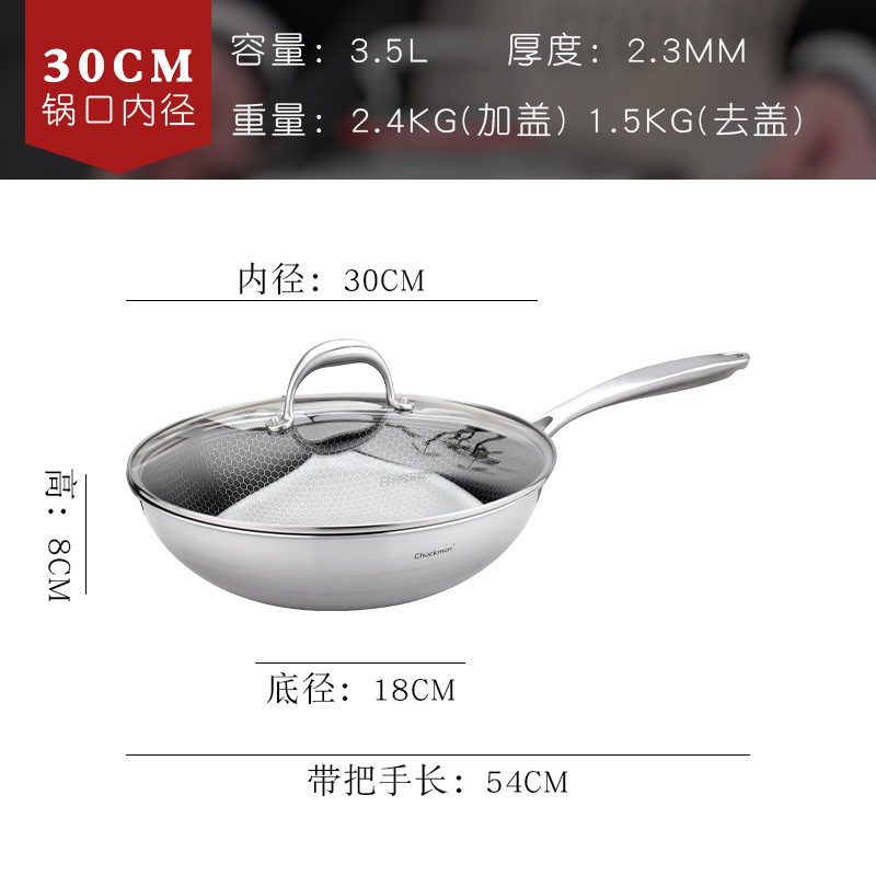 Chockmen Zhuo Deming 18/10 Acero inoxidable Zhijie Patrón de panal Revestimiento antiadherente Olla para cocinar Hogar 30cm