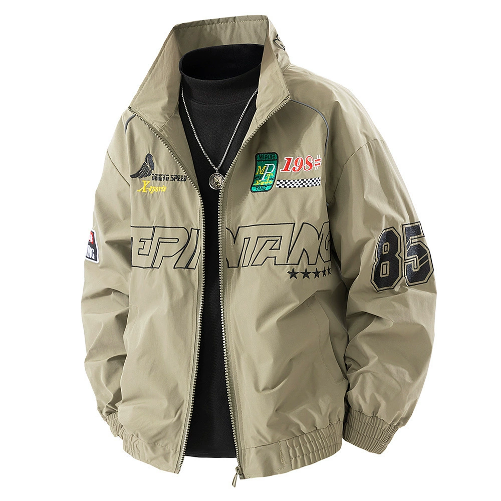 Мужская осенняя демисезонная куртка для отдыха, американский стиль, с вышивкой