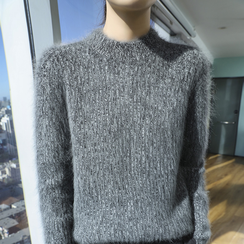 Autumn and Winter New Mink Sweater Pullover Women's Round Neck Thickened Wool Bottoming Sweater Foreign Style Color Matching Knitted Top