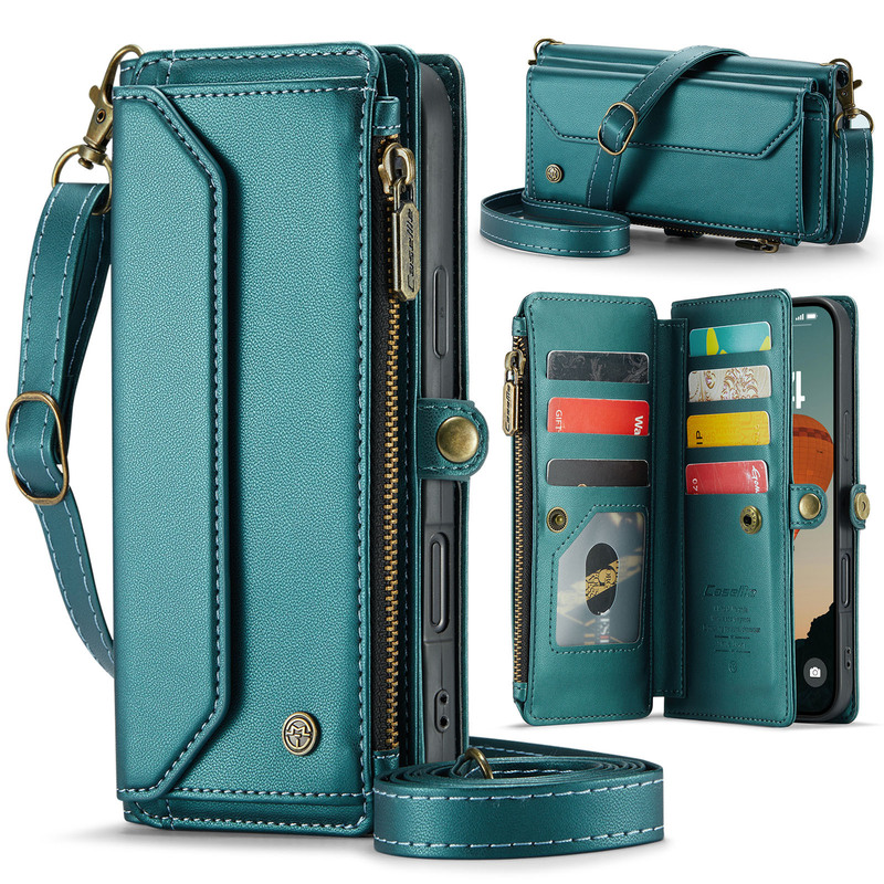 Suitable for Iphone16 Mobile Phone Leather Case, Multifunctional Samsung A37 Flip Phone Case, Zipper Wallet Protective Case