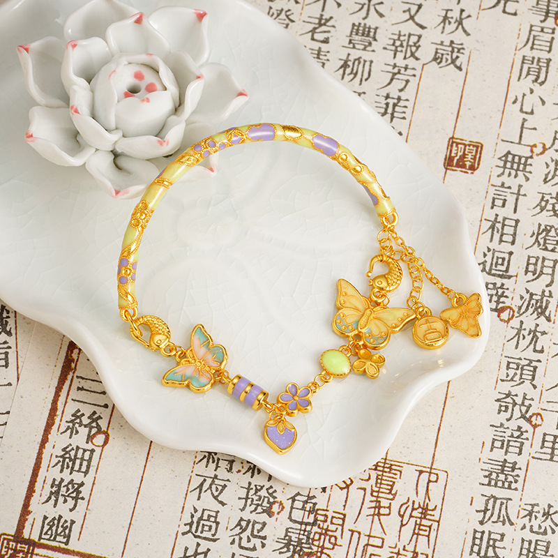 Nueva pulsera china de oro de arena vietnamita de lujo esmalte antiguo diseño de pulsera mariposa para joyas no se desvanecen