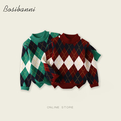 European and American Style Autumn/Winter Children's Knit Sweaters and Sets for Boys and Girls, Collarless Long-Sleeve Top for Children, College Style Sweaters