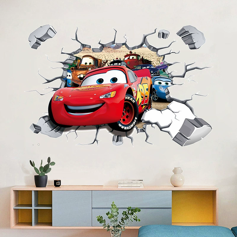 Наклейка на стену "Новые автомобили" 3D, сломанная стена, съемное настенное украшение, экспорт, оптовая продажа, самоклеящаяся наклейка