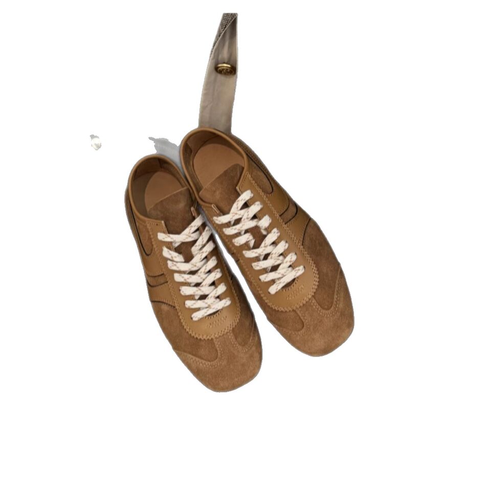 Giày sneaker nữ da thật cổ thấp dáng cổ điển buộc dây phối màu — Bạc, màu nâu, màu xanh lá cây, màu đỏ