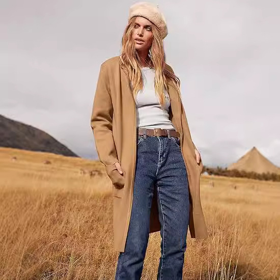 AMAZON 유럽과 미국의 국경 여성 니트 캐주얼 롱 가디건 스웨터 여성 재킷 2024 가을, 겨울