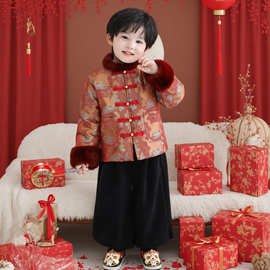 男童新年装冬季古风新品红色小老虎时尚洋气新年拜年服唐装拜年服