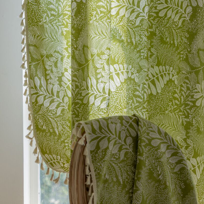 Cross-border Amazon Green Plant Flower American Kitchen Printing Tassel Curtain Finished Rod Factory Wholesale
