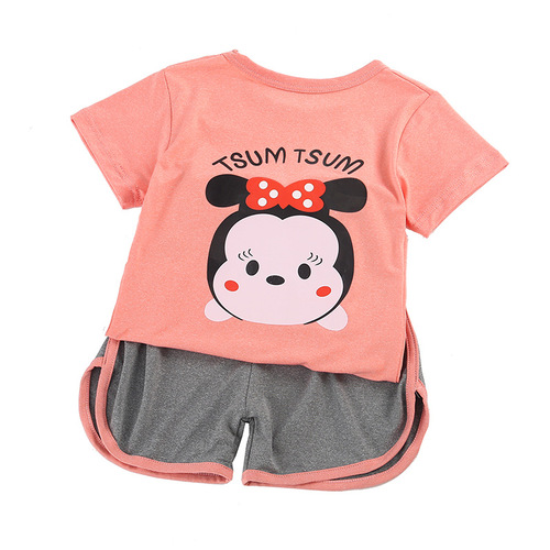 Set of two children's summer clothes for girls and boys: short-sleeved T-shirts and shorts for girls, quick-drying clothes for boys