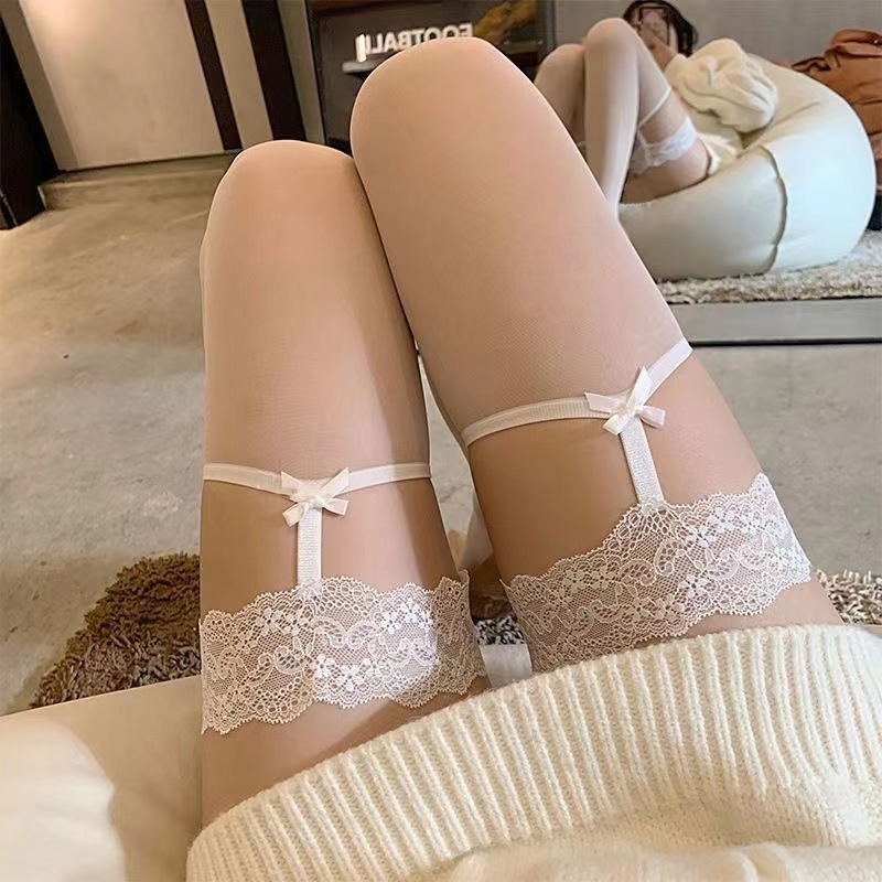 Sr 膝上黒ストッキングセクシーな黒ストッキング夏薄い膝上レース網タイツ黒ミドル丈ハーフセクシー|undefined