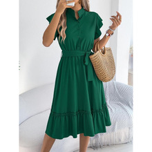H 15405 Stand collar ruffled shirt dress �����Ҷ�߳���ȹ