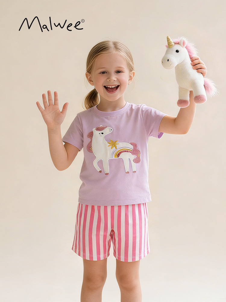 Malwee transfronterizo niñas dos piezas de verano nuevo estilo europeo y americano para niños pequeños adorables niñas pequeñas conjuegos de niños casuales