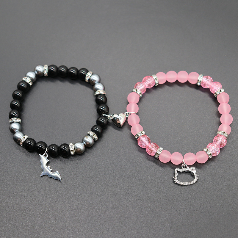 Cross-Border Hot Selling Heart Magnetic Couple Bracelet Rose Quartz Chalcedony Kitty Cat Spiderman Batman Couple Bracelet