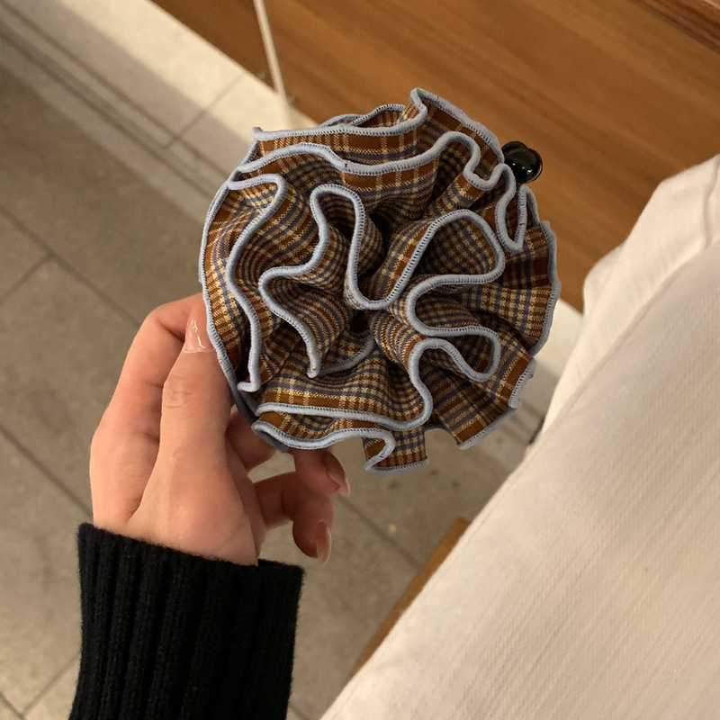 经典红格纹花球撞色香蕉夹女高级感扎发高马尾鲨鱼夹竖夹头饰发饰|undefined