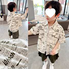 男童洋气印花短袖衬衫棉质薄款2024夏季新款图片色现货有吊牌普通