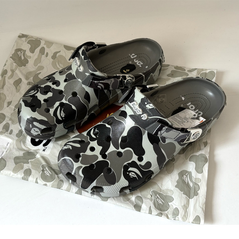 New Beppu Ape Camouflage Beach Shoes Co-Branded Croc Shoes Low-Top Casual Velcro Sandals Men's and Women's Slippers