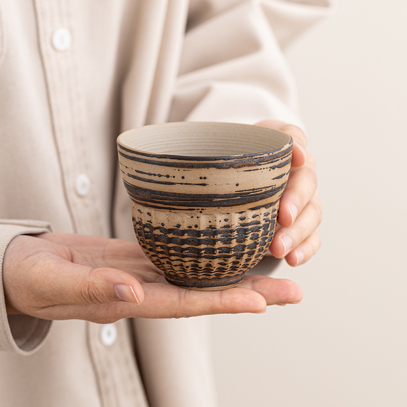 日式手工陶瓷杯拉花杯粗陶咖啡杯创意水杯家用咖啡杯小众冷萃杯