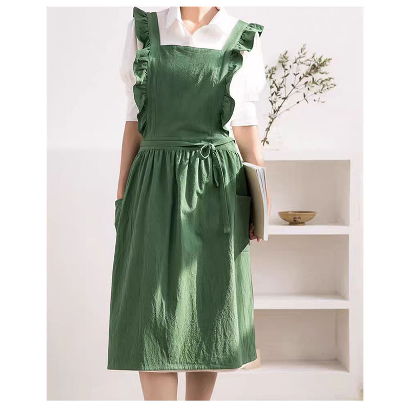 Cotton and Linen Shoulder Strap Artistic Fresh Apron for Painters with Retro Lace Ins Manicurist Floral Art Female Simple