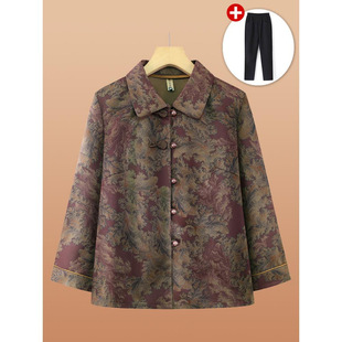 Middle-aged and elderly shirt grandma spring and autumn old lady fashion casual coat 60 mother thin long sleeve top
