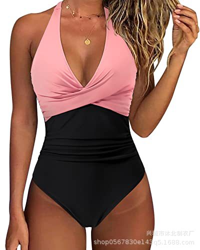 2024 Amazon Sexy traje de baño de una pieza de contracción del vientre de las mujeres Halter push up traje de baño