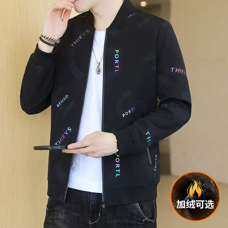 跨境爆火秋冬新款男士外套棒球服上衣烫金百搭休闲大码加绒夹克男