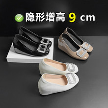 现货~8CM小个子内增高rv水钻方扣单鞋女漆皮法式四季通勤玛丽珍鞋