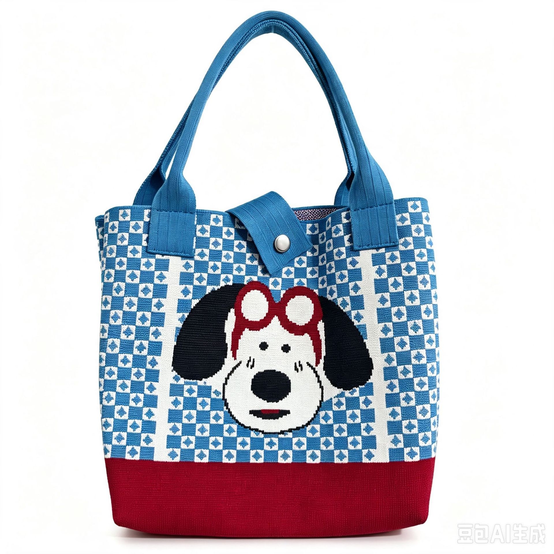 Korean-style knitted tote bag for women, 2026 new cartoon handbag, versatile large-capacity woven bag, fashionable travel bag