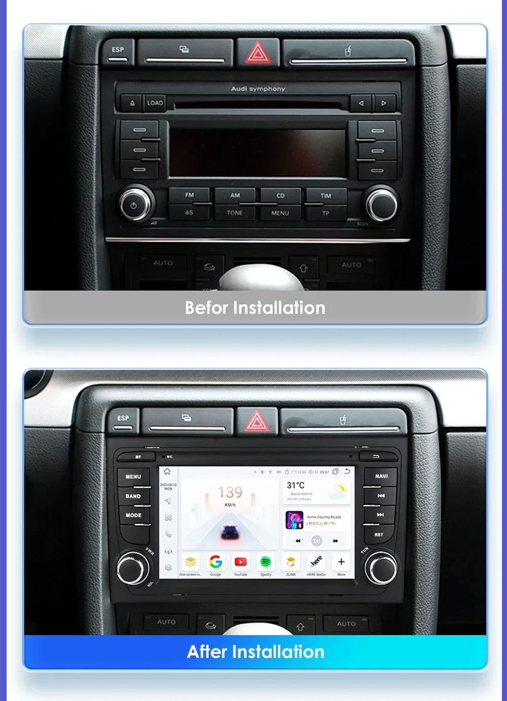 Suitable for 7inch Audi A4 Android Car Navigator Gpsmp5 Bluetooth Navigation All-In-One Carplay