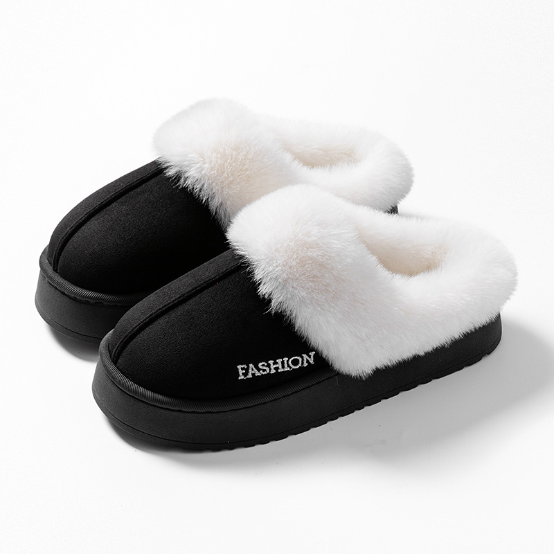 Zapatillas de algodón rojo para mujeres otoño y invierno en el hogar dormitorio calentamiento zapatos de lana suave cómodos zapatos de terciopelo al por mayor