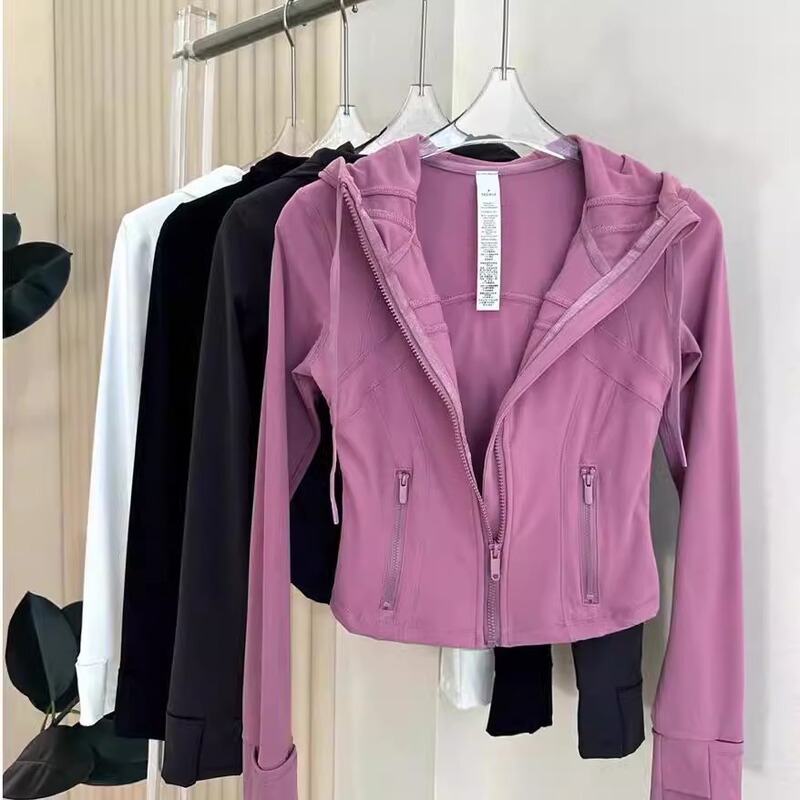 Lu Yoga Clothing Jacket Women's New Hooded Short Slim Sports Top Gym Training Clothing Quick-Drying and Breathable