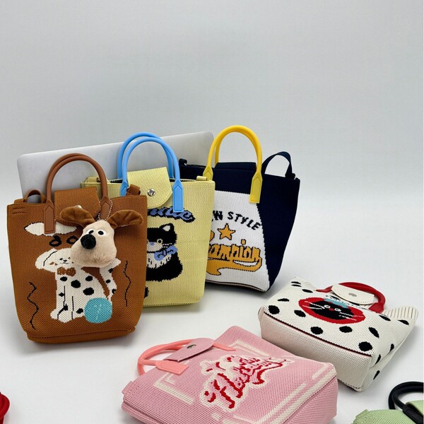 handheld capacious brand cartoon knitted bag strap