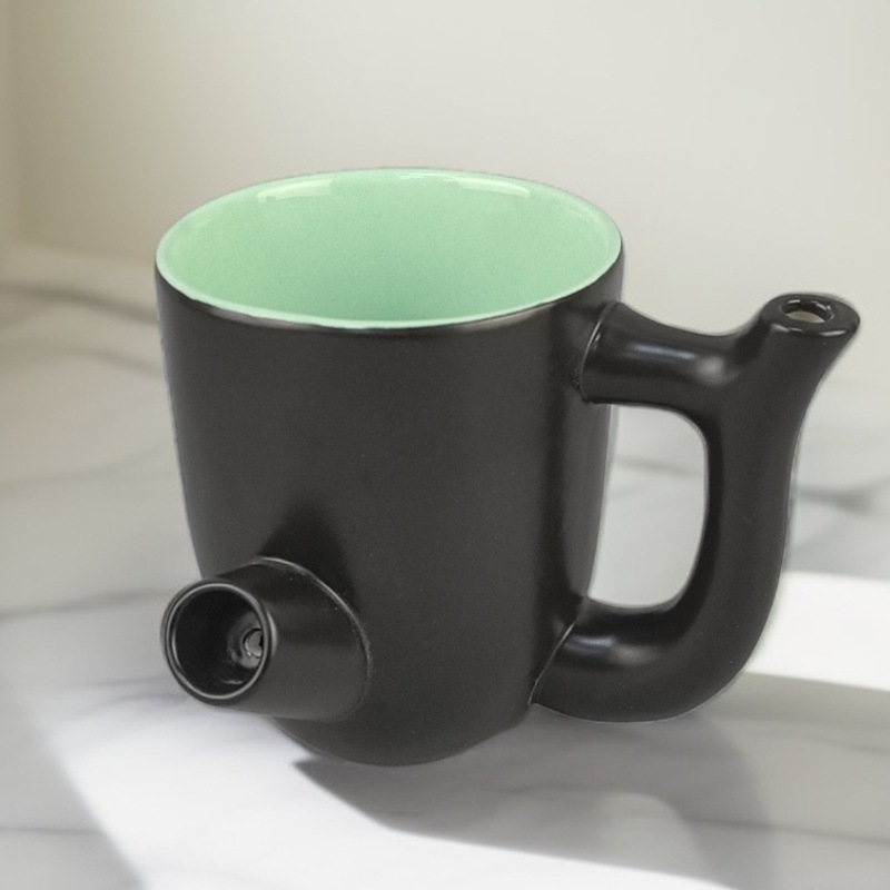 Taza de mariyuana de cerámica creativa doble pipa de café taza de cáñamo logotipo para fumar mayorista transfronterizo Europa y América